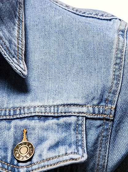 Men's Slim-Fit Denim Jacket - Casual Cotton Blend, Long Sleeve with Pockets, Machine Washable