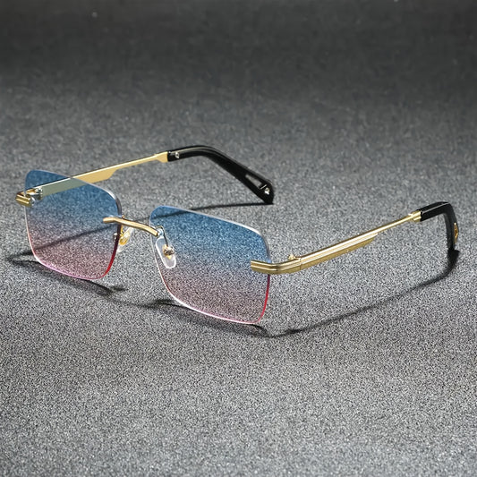 Lightweight Aluminum Alloy Frameless Square Fashion Glasses - Unisex Retro Style with Gradient Pink to Blue Lenses, Metal Hinges & Screws - Perfect for Driving & Holiday Gifts, Eyewear, Trendy Eyewear, Durable Eyeglasses