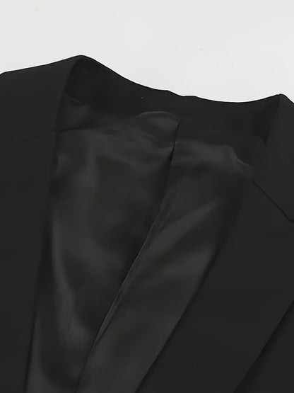 Men'S Casual Work Suit Polyester Solid Color Lapel Button Regular Fit Woven Pants and Jacket for Spring/Summer