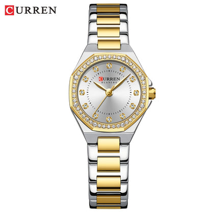 CURREN Women's Elegant Fashion Luxury Rhinestone-Adorned Small Dial Watch - Stainless Steel Band, Zinc Alloy Case,, Analog Display - Ideal for Business & Social Events, Perfect Gift, CURREN