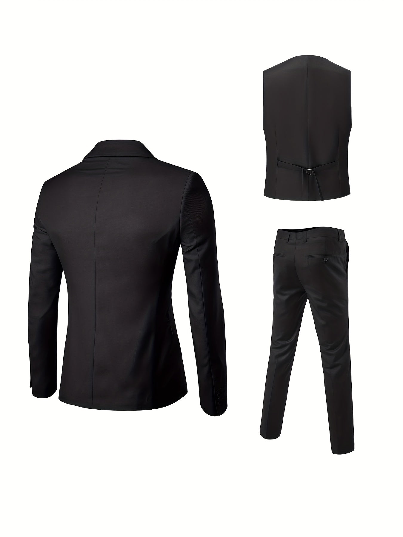 Men'S 3pcs Suit Set, Solid Color Polyester 78.90% Viscose 21.10% Non-Stretch Fabric, Regular Fit Long Sleeve Lapel Collar, Button Detail, Woven Wedding Party Business Casual Suit with Vest, Shirt, and Pants