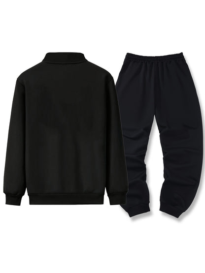 Men's Spring/Fall Casual Zip-Up Jacket & Drawstring Sweatpants Set in Olive Green & Black - Durable Polyester, Machine Washable, with Pockets for Everyday Style