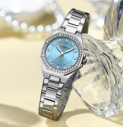 CURREN Women's Elegant Fashion Luxury Rhinestone-Adorned Small Dial Watch - Stainless Steel Band, Zinc Alloy Case,, Analog Display - Ideal for Business & Social Events, Perfect Gift, CURREN