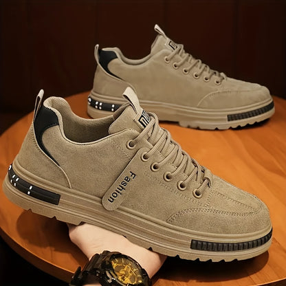 Men'S All-Season Low Top Sneakers, Solid Color, Non-Slip Durable Sports Casual Shoes, Breathable Fabric Lining, Round Toe, Lace-Up Closure, Faux Upper, PVC Sole, Cloth Insole - Versatile for Casual & Sports Use