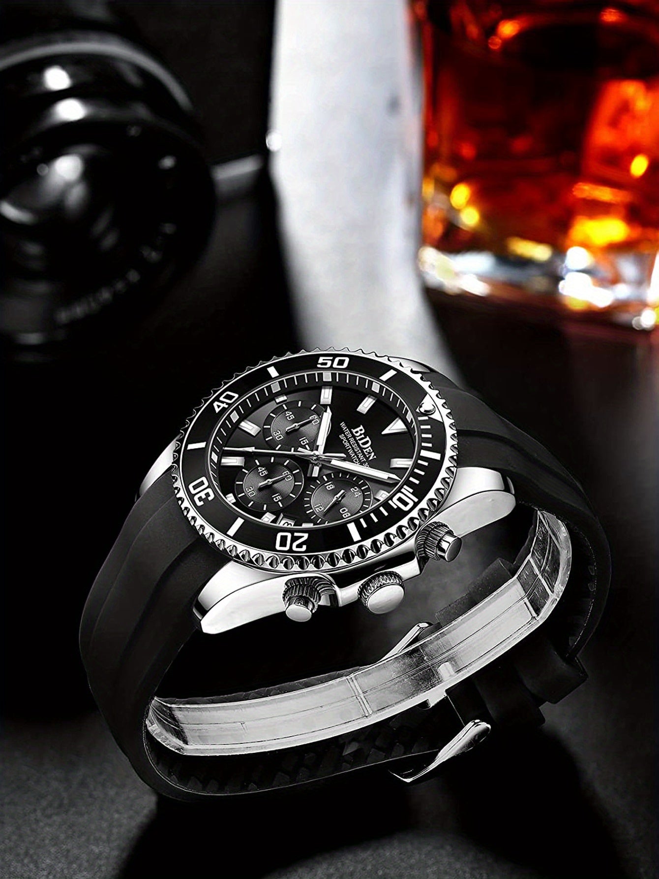 Men'S Sports Watch - Lightweight Silicone Strap with 6-Hand Chronograph, Analog Quarts Movement, 30M Water Resistant, Stopwatch, Calendar, Zinc Alloy Case, Electronic Drive, Non-Rechargeable Button Battery, Perfect for Casual