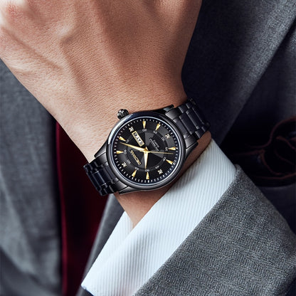 Stainless Steel Men's Quartz Watch with Luminous Hands, Dual Calendar, Date Display & High Quality IPX7 - Golden-Tone Dial, Accents for Business, Casual, Travel - Ideal Birthday Holiday Gift, Business Casual Watch | Sleek Met