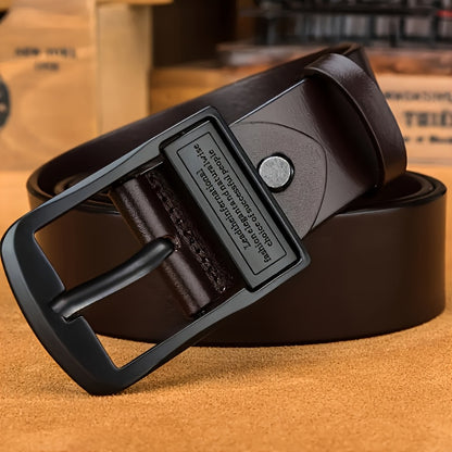 2pcs Men'S Premium Faux Leather Belt with Vintage Square Alloy Buckle - Double-Sided Durable Black Business Casual Belt, Multiple Sizes, Ideal Father'S Day Gift