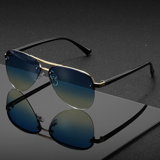 A Pair of Oval Semi-Rimless Double-Bridge Glasses for Men And Women, Featuring a Minimalist And Stylish Design, Perfect for Everyday Outfits.