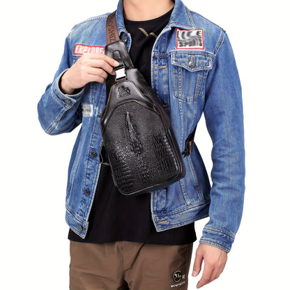 Men's Genuine Leather Crossbody Chest Bag, Top Layer Cowhide Genuine Leather Sling Bag, Large Capacity Double-Layer Chest Bag Shoulder Bag, Perfect for Valentine's Day, Teacher's Day, Back-to-School, Graduation, and Christmas