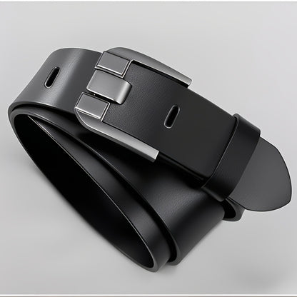 Men'S Genuine Leather Belt with Alloy Buckle - Elegant Black Design, Medium Width for Business & Casual Wear, Sweat-Resistant, Durable Alloy Buckle, Perfect for Waist Size, All-Season Use, Ideal for Jeans & Formal Attire, For