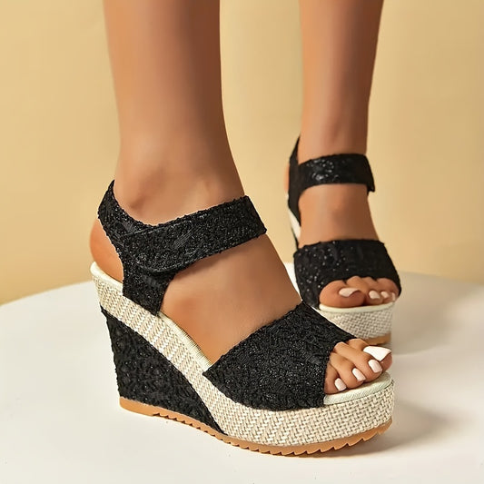 High Heel Wedge Sandals with Laces