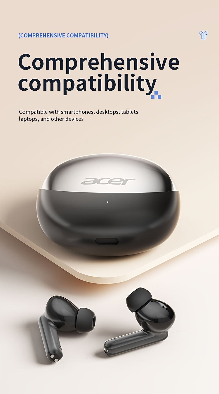 ACER HiFi բարձր թույլտվությամբ ստերեո ձայնային TWS անլար ականջակալներ՝ զանգերի աղմուկի չեղարկմամբ, երկար սպասման ժամանակ, երկմիջուկ 5.4 անլար չիպ, HIFI կարգի ստերեո ձայն, թեթև հպումային դիզայն, նորաձև դիզայն, հարմարավետ