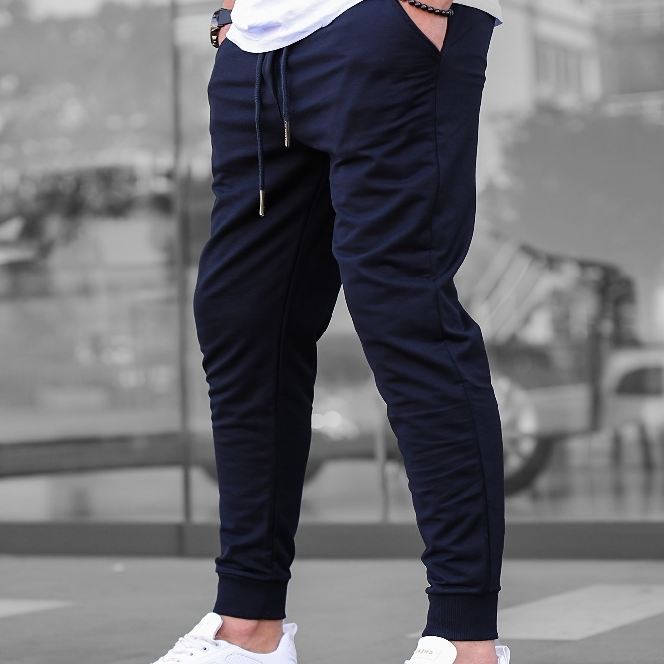 Men's Solid Color Jogger Sports Pants With Drawstrings, Casual Lightweight And Breathable Running Fitness Slim Pants Outdoor Trousers