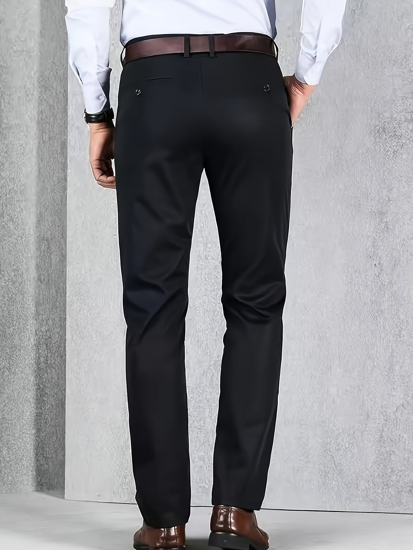 [Durable Build] Men's All-Season Casual Dress Pants - Business Style Stretch Trousers, Comfortable Classic Design, Light Brown Polyester Blend, Machine Washable, Smooth Finish, Regular Fit for Office or Leisure Wear