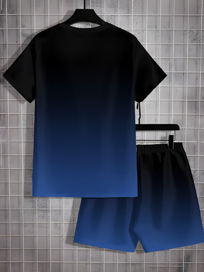 ADIDA Letter Set Short Sleeve + Shorts Two-Piece Men's Fashion Casual Round Neck T-Shirt Outfit, European Style Trendy Short Sleeve Set