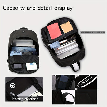 New casual Men's backpack set, large capacity to store 15.6-inch laptops, night fluorescent backpack, three piece travel dual-use backpack
