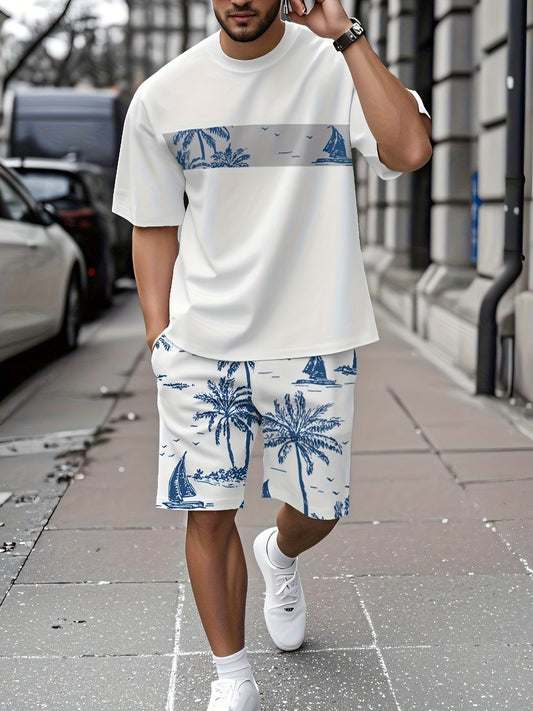 2025 New Men's Casual T-Shirt and Shorts, Regular Print, Fashion Sportswear, Summer Cool 3D Printed Breathable Outdoor Leisure Short Sleeve Set
