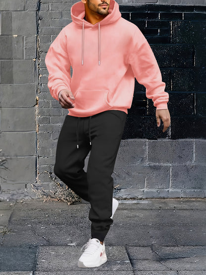 2pcs, Men's Solid Color Hoodie And Joggers Set For Spring And Fall