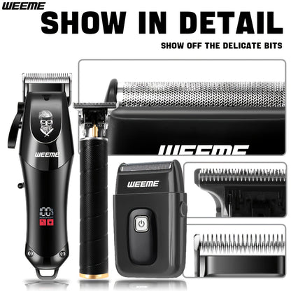 WEEME Men'S Electric Haircut Kit 1pc Men'S Hair Clipper + 1pc T-Blade Trimmer Sharp Precision Haircutting, LED Digital Display, Cordless Portable Use, Suitable for Haircutting, Beard Trimming, Sculpting Styling, Home Travel