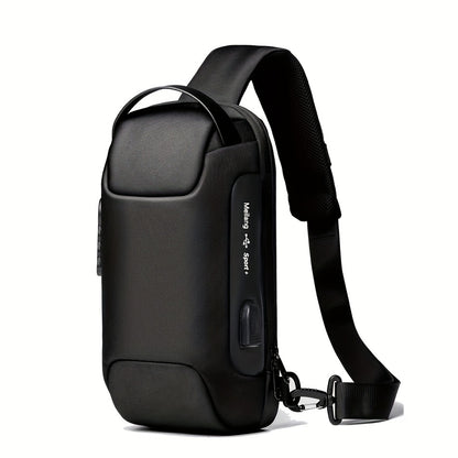 Oxford Fabric Waist Bag with USB Charging & Combination Lock - Sleek Black Crossbody for Men & Women, Ideal for Outdoor Activities & Motorcycle Riding, Perfect Valentine's or Father's Gift, Motorcycle Bag