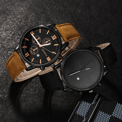 4pcs Stylish Men's Luxury Quartz Watch Set