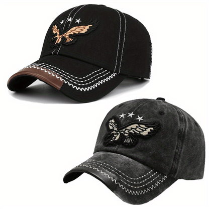 2pcs Eagle Style Fashion Trendy Baseball Cap Sports Cap Suitable for Outdoor Sports Gift for Friends Family - Acrylic Fabric, Square Gram Weight 100g/㎡