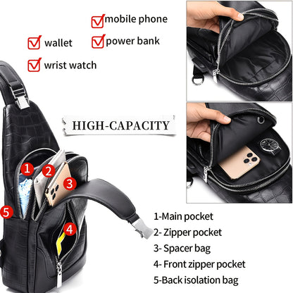 HUABUPS Men'S Black Crossbody Bag with USB Charging Port, Adjustable Strap & Multiple Compartments - Durable Business Travel Sling Bag for Daily Commute, Work, and Travel, Travel Backpack, Work Essentials Carrier, Textured Fi