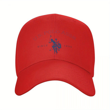 U.S. Polo Assn. Since 1890 - Adjustable Baseball Cap with Sun Protection, Classic Sporty Style, 1pc White Polyester Hat with Red & Blue Print, Perfect for Casual Outdoor Activities, Ideal Gift for Men and Wome