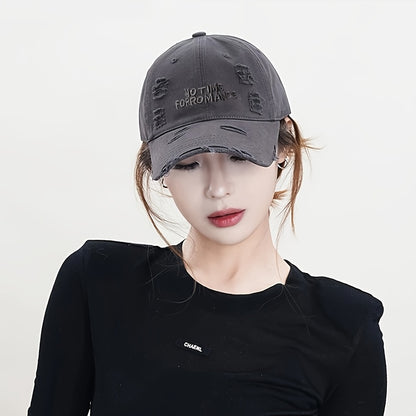 Women's Distressed Embroidered Baseball Cap - Adjustable Lightweight Sun Hat with Wide Brim for Outdoor Travel, Casual Outings & Daily Use, Machine Washable, Outdoor Headwear, Trendy Baseball Cap, Rustic Appeal, Summer Access