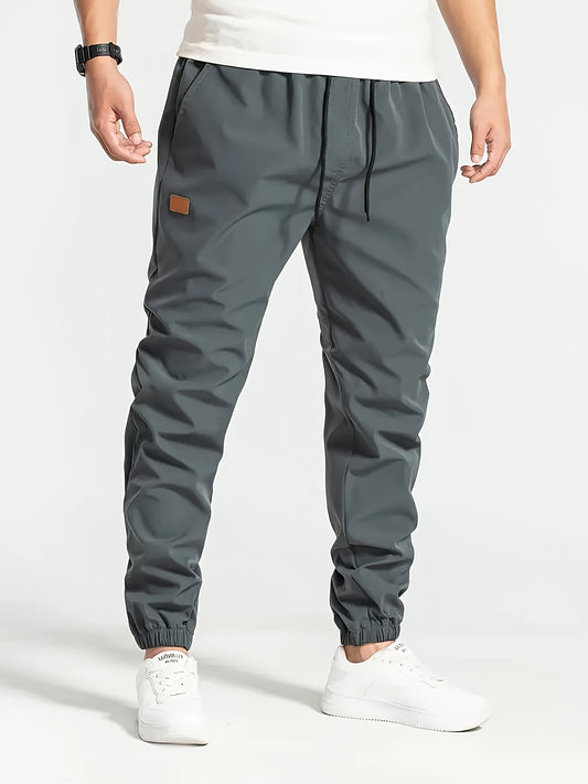Men's Solid Color Drawstring Cargo Pants - Casual, Loose Fit with Multiple Pockets, Machine Washable