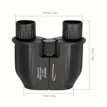 TD1025 Compact High-Quality Binoculars with 10x Magnification, 25mm Objective Lenses & Interchangeable Eyecups - Black Rubber Coated Optics for Bird Watching, Travel, Sports, Outdoor Observation, Binoculars for Bird Watching,
