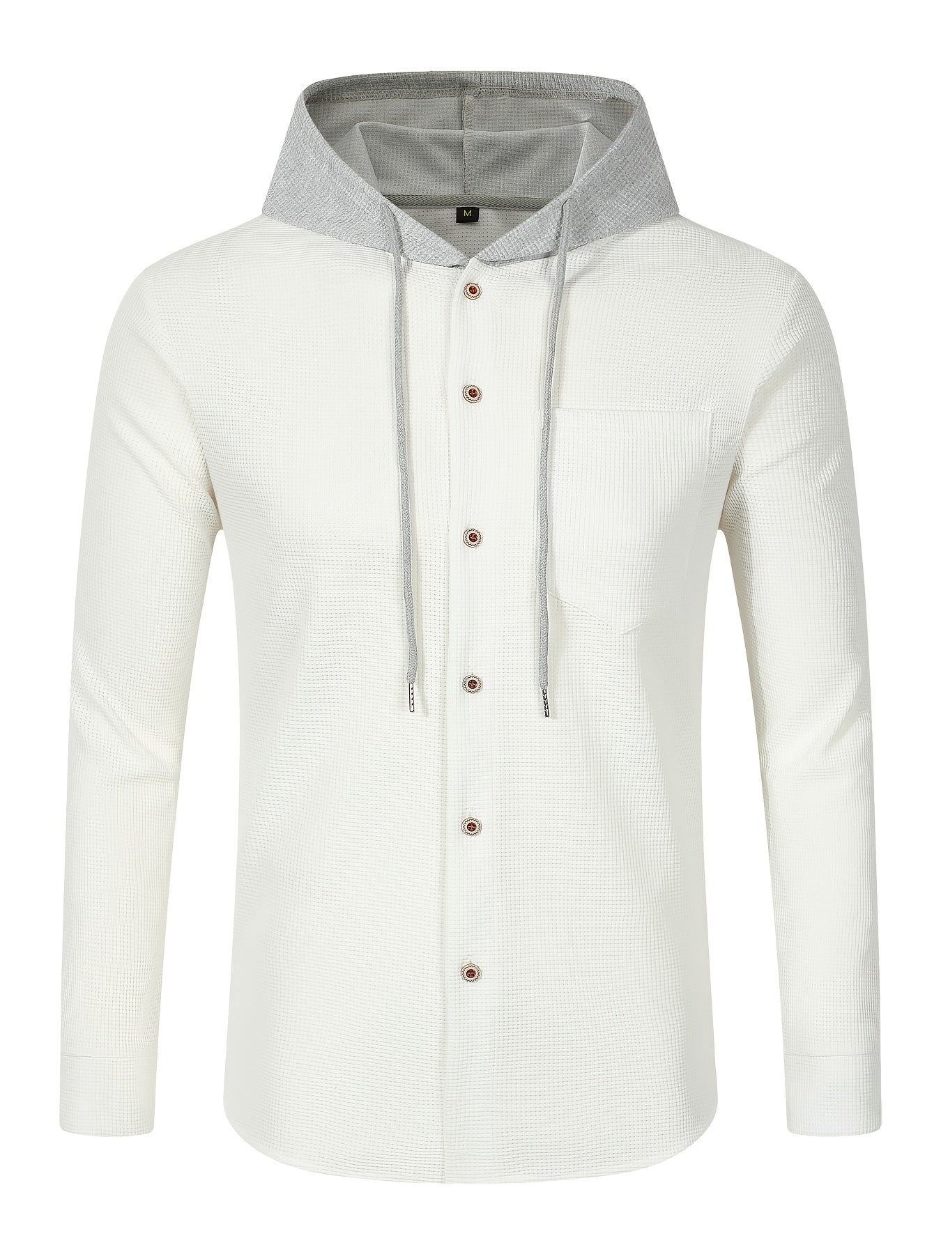 New Long Sleeve Buttoned Hooded Jacket and Rope Pants Set for Spring and Autumn, Waffle Solid Classic Men's Sports 2pcs Sports Suit - Sports Suit for Outdoor Sports Enthusiasts, Breathable and Comfortable