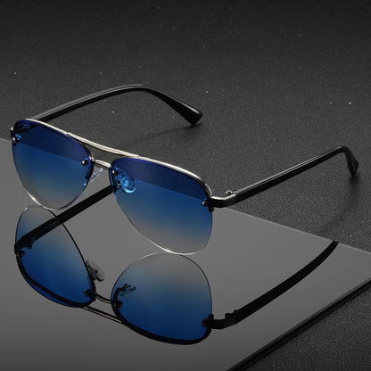 A Pair of Oval Semi-Rimless Double-Bridge Glasses for Men And Women, Featuring a Minimalist And Stylish Design, Perfect for Everyday Outfits.