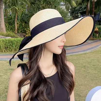 Women's wide-brim bow hat, suitable for all four seasons, foldable and breathable versatile cap