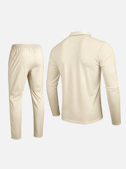 Summer Men's Casual Suit Solid Color Long Sleeve Top Long Pants Half Zipper Lapel Men's Suit Lightweight Breathable Street Casual Peplum Suit