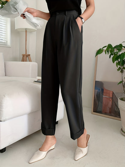 Slant Pockets Wide Leg Suit Pants, Casual Loose Pants For Spring & Summer, Women's Clothing
