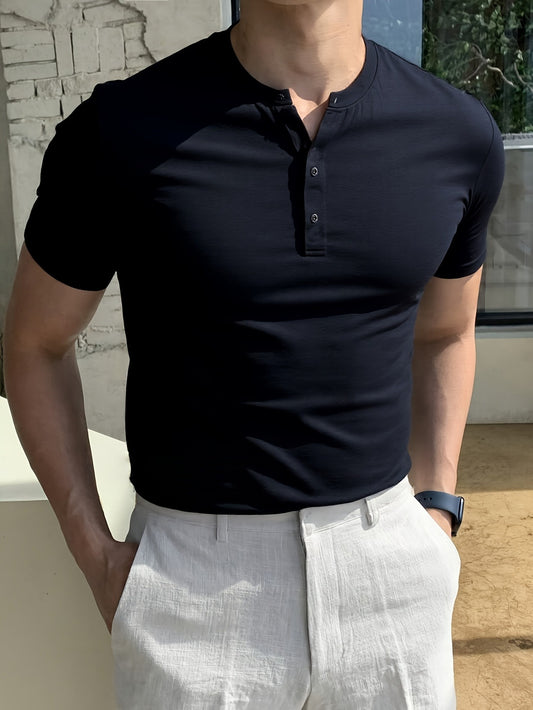1pc Men's Spring Summer Casual Short Sleeve T-Shirt - Round Neck, Solid Color, Breathable Fabric, Regular Fit for Casual Attire & Light Exercise, Cute Shirts for Summer, Classic Henley, Easycare Material, Soft Texture Shirt
