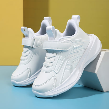 1 Pair Boys Girls Low-Top Sneakers - White Casual Sports Shoes with Closure, Durable EVA Sole & Fabric Lining, Breathable Round Toe Design for Running, School, Daily Wear, Shoes for Girls, School Footwear, Minimalist Style, S