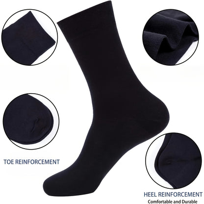 10 Pairs Men's Classic Dress Socks - Lightweight Breathable Office Business Casual Crew Socks, Solid Black, Machine Washable Comfort Fit, Smooth Texture