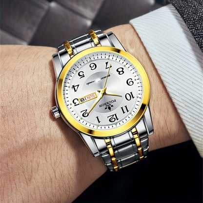 FOURRON Men's Quartz Watch - Trendy and Fashionable Appearance Stainless Steel Band with Luminous & Date Display, Ideal Gift for Birthdays & Holidays, Sunday Calendar Display, Multifunctional Watch, Casual Fashion, Gift for R