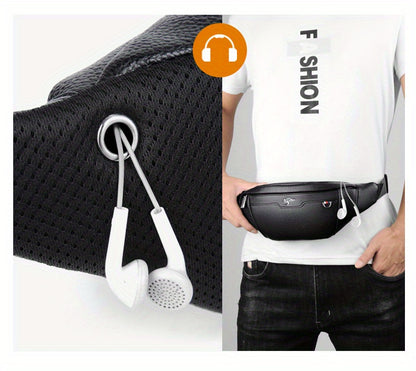 Men's Synthetic Leather Crossbody Bag - Adjustable Strap, Multiple Compartments, Lightweight Waist Pack for Hiking, Cycling & Daily Commute, Black, Cycling Bag | Modern Crossbody Bag | Adjustable Strap Bag