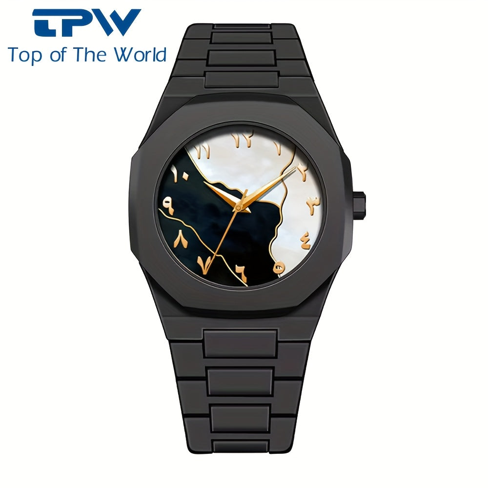 TPW Men's Ultra-Thin Minimalist Quartz Watch - Black Arabic Dial, Round Face, Battery-Powered, Durable Comfortable Strap for Casual & Formal Wear