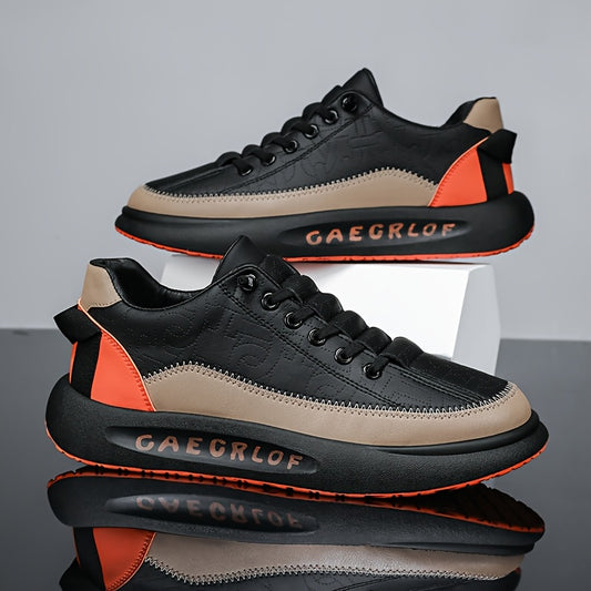 Men's Fashion Color Block Low-Top Skateboard Shoes, Comfortable Non-Slip Lace-Up Casual Sneakers for Outdoor Activities, Street Style, Suitable for Men