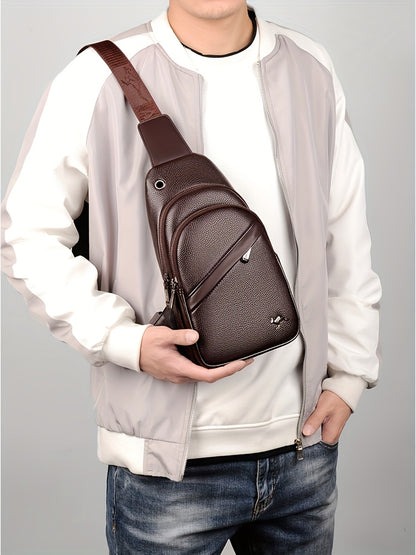 MOEPEQDAISHU Men's Synthetic Leather Crossbody Bag - Adjustable Strap, Multiple Compartments, Casual Style, Black, Perfect for Daily Commute, Casual Crossbody Bag | Modern Men's Bag | Textured Finish, Purse Crossbody