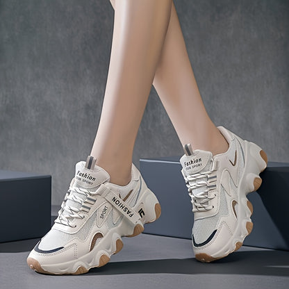 Women's Breathable Mesh Sneakers - Casual Lace-Up, Low Top Sneakers with Faux Cover & PU Sole for Summer