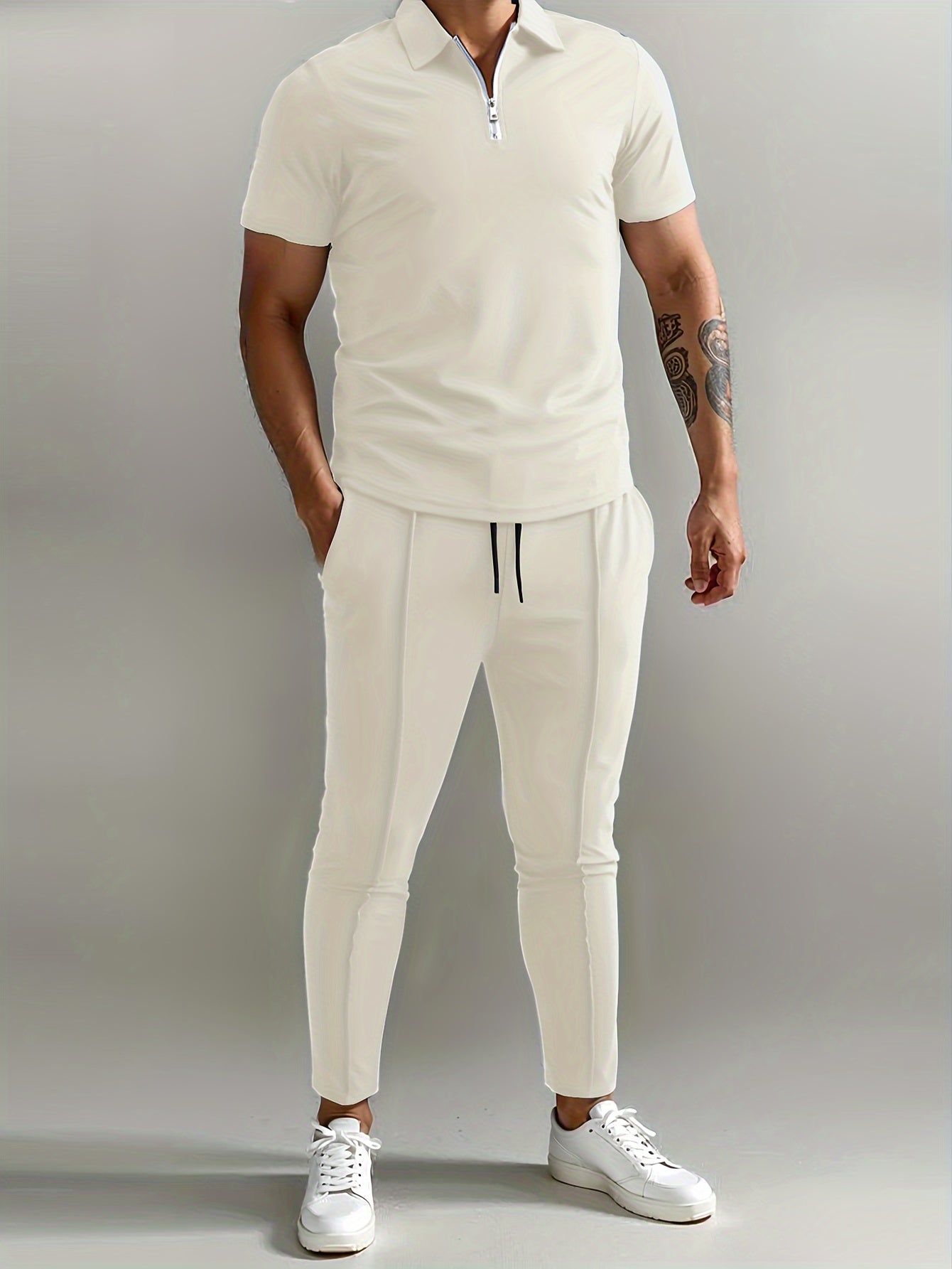 Men's Slim-Fit Casual & Joggers Set - Breathable Polyester, Short Sleeve, Summer Outdoor Wear
