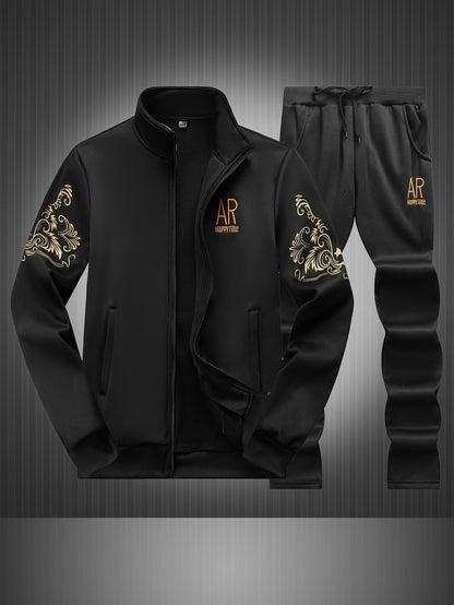 Spring and Autumn Men's Casual Sports Suit, Fashionable Open Jacket and Straight Trousers Two-piece Set