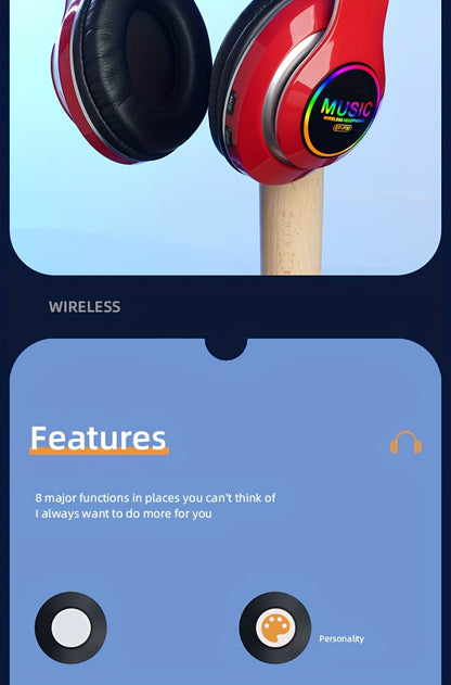 Wireless Earphones, Multi-Color LED Lights, Comfortable Foldable Earphones, SD Card Slot, School/Tablet/Pc/Phone/Birthday/Christmas/Travel Gifts. Popular Wireless Earphones, Head Mounted Wireless Earphones, And Foldable Earbu
