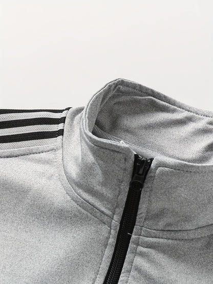 Men'S Spring And Autumn Sports Leisure Set Featuring a Stand-Up Collar Zip-Up Long Sleeve Top, Drawstring Waist Long Pants, Suitable for Running, Outdoor Fitness, And Home Wear, with Pockets And Zippers.