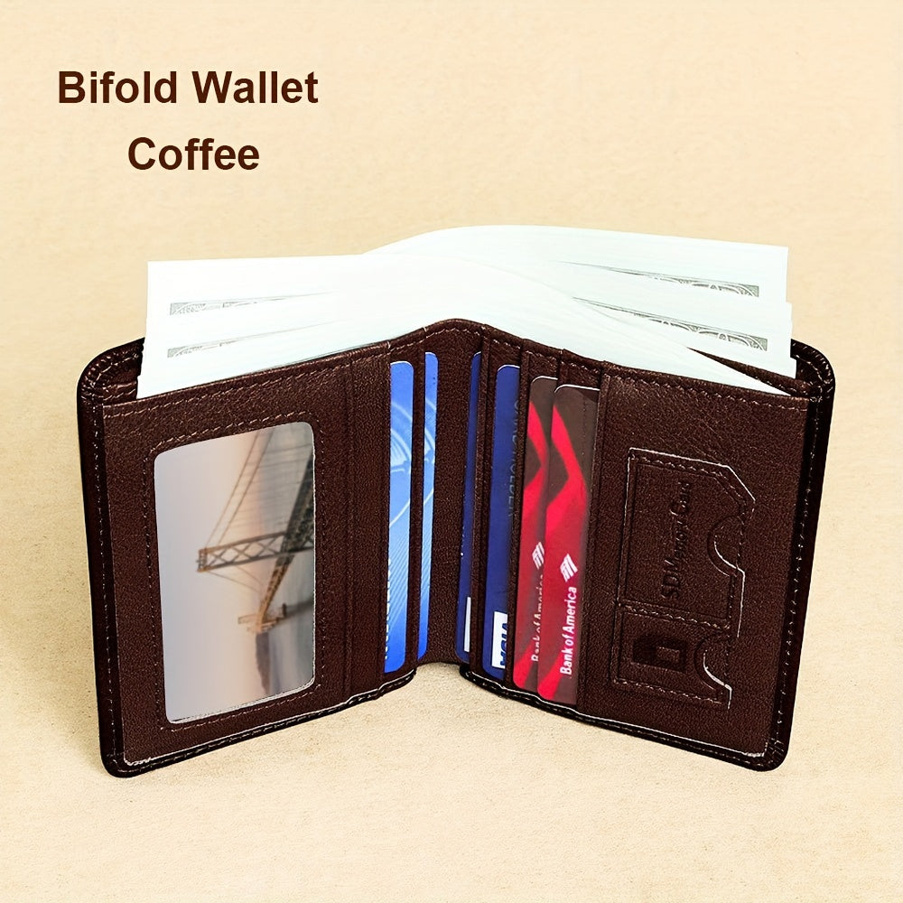 1pc CIEPHIA Vintage Genuine Leather RFID Blocking Wallet for Men - Slim, Multi-Functional ID & Credit Card Holder, Deep Brown with Embossed Logo, Ideal Gift for Valentine's Day